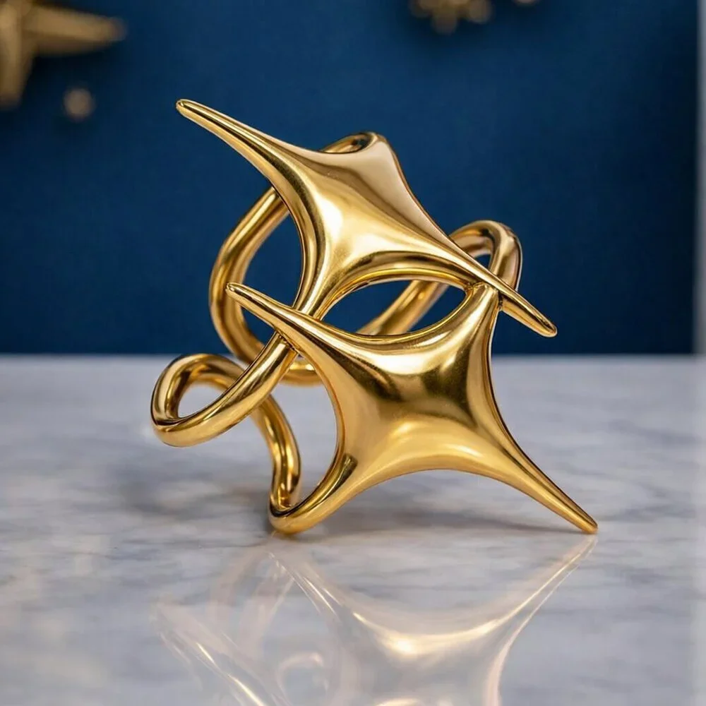 18K Gold Plated Stainless Steel Celestial Starburst Sculptural Adjustable Ring - Picture 7 of 15